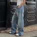 Men’s Clothing Large Size Retro Washed Wide Leg Distressed Jeans Spring And Autumn New Straight Casual High Waist Mopping Trousers_mkmklike.com