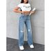 Wish Women's Cross Border Trade Washed Casual Straight Leg Jeans Loose Fit Trendy Versatile Long Pants Spring Autumn Style_mkmklike.com