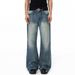 Men's High Street Washed Whiskered Flared Jeans Retro Unisex Vibe Stylish Floor Length Pants_mkmklike.com