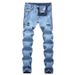Men's Clothing Slim Fit Stretch Jeans Light Gray Zippered Printed Style Midweight Cotton Skinny Pants Machine Washable_mkmklike.com