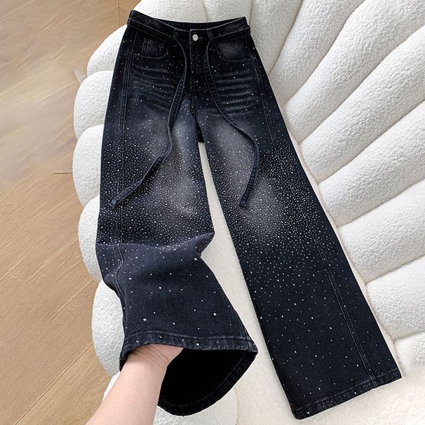 Women's Starry Sky Rhinestone Heavy Foil Jeans Black Gray Loose Fit Drawstring Curved Wide Leg Pants Spring 2026 New_mkmklike.com