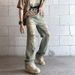 American Retro Street Vibe Pants High Street Tide Brand Yellow Mud Dyed Washed Ripped Jeans Men's Wide-leg Trousers_mkmklike.com