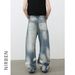 Men's Clothing Denim High Street Vibe Ripped Raw Edge Jeans Men's Trendy Brand Loose Straight Wide Leg Trousers_mkmklike.com