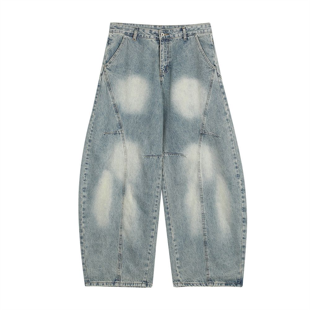 Punk Vintage Washed Denim Scimitar Pants Loose Men's Style Personality Pocket Deconstructed Design Sense Oversized_mkmklike.com