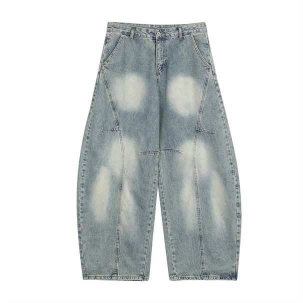 Punk Vintage Washed Denim Scimitar Pants Loose Men's Style Personality Pocket Deconstructed Design Sense Oversized_mkmklike.com