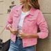 Women's Denim Jacket With Turn-Down Collar & Front Pockets, Slim Fit Short Casual Coat For Streetwear & Retro Style_mkmklike.com