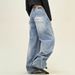 Women's Washed Retro Jeans - Loose BF Fit Wide Leg Casual Pants With Scimitar Design (High Street Style)_mkmklike.com