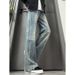 Men's Retro Lightning Bolt Jeans – Mid-Rise Straight Leg Denim Pants With Subtle Flare (S-3XL, Classic Blue, Cleanfit Aesthetic)_mkmklike.com