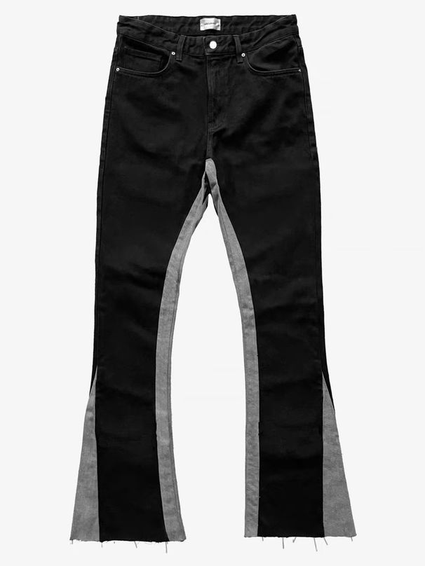 Men's Clothing Design Contrast Color Stitching Tassel Jeans High Street Color Matching Slim Fit Flared Trousers_mkmklike.com