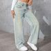 Women's Loose Straight Leg Wide Flare Double Button Jeans - High Waist Casual Denim Pants With Pockets_mkmklike.com