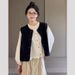 Chicco Autumn Winter Korean Style Simple Outfit Set Denim Cardigan Vest + White Long Sleeve Hollow Shirt Skirt_mkmklike.com