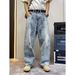 Men's Vintage Distressed Paint-Splatter Jeans – Loose Straight Leg & Streetwear Style | Washed Denim | Oversized Fit | Urban Graffiti Aesthetic_mkmklike.com
