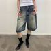Men's Clothing Hand Painted Ink Splashed Monkey Spray Dyed Washed And Distressed Denim Shorts High Street Chic Design Trendy And Handsome_mkmklike.com