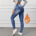 Women's Jeans Are Fashionable Versatile, Stretchy Casual Pants, Simple Slimming, Blue Fleece-lined Denim Trousers For_mkmklike.com