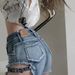 High Waisted Denim Shorts for Women Hollowed out Lace up Slimming Distressed Frayed Edges American Retro Hot Girl Tight Fitting Summer_mkmklike.com