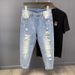 Blue Cropped Jeans For Men Slim Fit Casual Style Stretchy High Quality Suitable For Spring Autumn And Winter New Style 2025_mkmklike.com