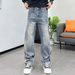 Men's Clothing Unisex Retro Deconstructed Design Jeans Loose Fitting Pleated Wide Leg Trendy Floor Length Trousers_mkmklike.com