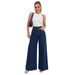 Women's Clothing Wide Leg Floor Length Pants Women's High Waist Flared Jeans - Classic Blue Denim Wide Leg Pants For Casual & Chic Outfits_mkmklike.com