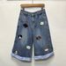 New Women's Retro Puppy Embroidered Plaid Patchwork Wide Leg Loose Cropped Jeans European American Style 2026 Cross Border Foreign Trade_mkmklike.com