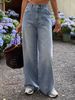Women's Front Rhinestone Loose Wide Leg Pants Mid Waist Jeans Trousers Street Style Clothing_mkmklike.com