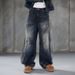 Men's Washed Blue Relaxed Straight Leg Jeans - Vintage Style Distressed Denim Pants For Casual & Streetwear_mkmklike.com