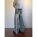 Men's American Retro Washed Distressed Embroidered Scimitar Jeans Plus Size Loose Fit Slimming Wide Leg Street Style Trousers_mkmklike.com