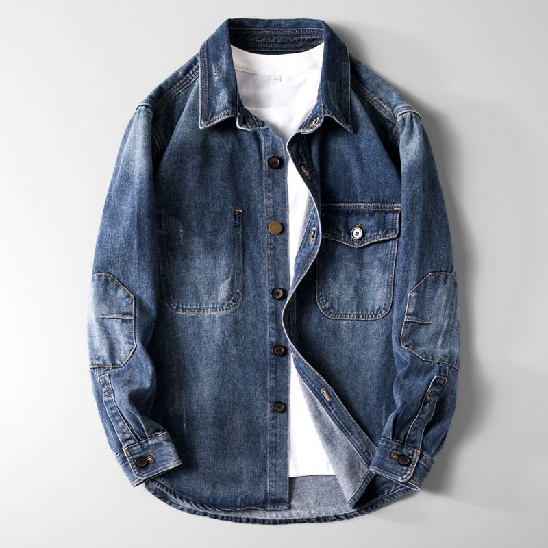 Large Size Men's Clothing New Trendy Brand Retro Denim Jacket Men's Heavy Industry Patch Fattening Large Size Denim Jacket Men's Factory_mkmklike.com