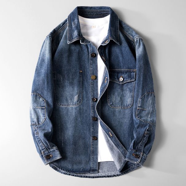 Large Size Men's Clothing New Trendy Brand Retro Denim Jacket Men's Heavy Industry Patch Fattening Large Size Denim Jacket Men's Factory_mkmklike.com