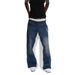 Men's Premium Blue & White Layered Denim Jeans – Relaxed Straight Cut (High-End Streetwear, Unisex Styling)_mkmklike.com