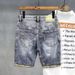 Men's Clothing Summer Thin Ripped Patch Denim Shorts Korean Style Slim Fit Stretchy Trendy Print Versatile Five Point_mkmklike.com