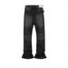 American Street Style Washed Distressed Black Blue Straight Leg Slightly Flared Ink Splash Clean Jeans_mkmklike.com