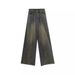 Vintage Distressed Wide-leg Jeans For Women, Plus Size, Early Autumn, Pear-shaped Body, High-waisted, Slimming, Loose,_mkmklike.com
