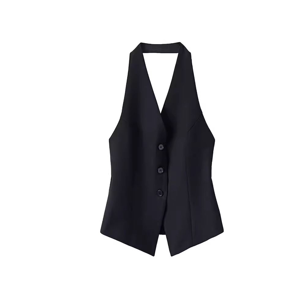 Women's Clothing Halter neck suit vest vest spring new top design niche temperament sleeveless waistcoat_mkmklike.com