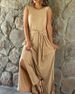 Women's Round Neck Sleeveless Dress Slit Solid Color Casual Commuting Long Skirt_mkmklike.com
