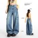 Retro Washed Wide Leg Cargo Jeans For Women Floor Length Pants With Side Pocket Design American Style Autumn New_mkmklike.com