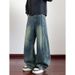 "Men's Vintage Blue American Loose Fit Jeans – High Street Washed & Distressed Straight Leg Pants For Casual & Streetwear"_mkmklike.com