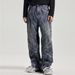 American Style Dirty Wash Split Deconstructed Jeans Men's High Street Trendy Brand Straight Pants Loose Design Wide-Leg_mkmklike.com