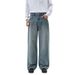 Vintage Blue Straight Leg Jeans For Men - Classic Cotton Denim Pants With Washed Finish, Comfortable Fit For Casual Wear (S-3XL)_mkmklike.com