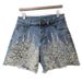 Women's Clothing New Street Blasting Heavy Duty Beaded High Waisted Slim Denim Shorts For Women Fashionable And Versatile Wide Leg Hot Pants_mkmklike.com