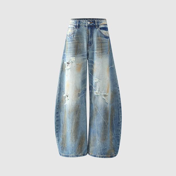 Vintage Distressed Washed Denim Jeans For Men - Streetwear Retro Loose Fit Flared Bootcut Baggy Pants_mkmklike.com