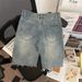 Men's Clothing Men's Ripped Denim Shorts Summer Style Thin Retro Washed Straight Leg Frayed Hem Trendy Wide Leg Five Point Pants_mkmklike.com