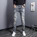 Men's Trendy Slim Fit Jeans Stretchy Casual Trousers Style Distressed Details And Whiskers_mkmklike.com