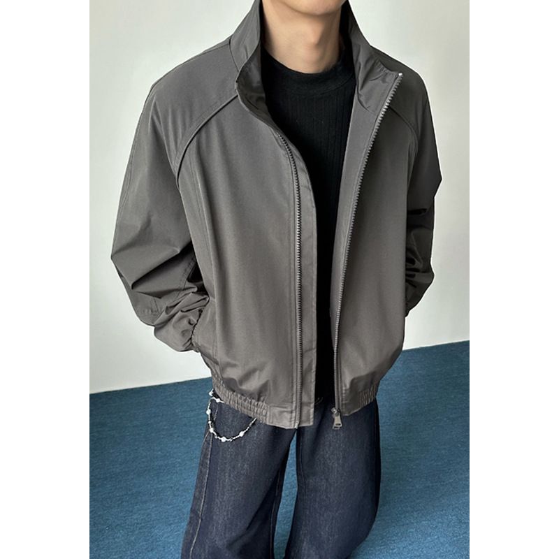 Cleanfit Deconstructed Stand-up Collar Bomber For Men, American Style Short Baseball With A Structured Shoulder_mkmklike.com