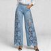 Women's Washed Denim Lace Patchwork Long Jeans Relaxed Everyday Wear Versatile Comfortable Feshion Trend_mkmklike.com