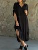 Women's New Solid Color Casual Lapel Button Slit Casual Long Dress Women_mkmklike.com
