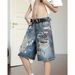 Streetwear Denim Shorts – Unisex Hip-Hop 5-Inch Inseam, Oversized Fit, Japanese-Inspired Distressed Wash (No-Stretch, Raw Hem, Drop-Crotch)_mkmklike.com