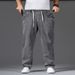 Wholesale Of Plus Size Men's Clothing, Elastic Waistband Drawstring Wide Leg Jeans, Men's All Season Versatile Straight Leg Big Dad Pants_mkmklike.com