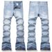 In Stock European And American Style Street Fashion Personality Blue Rhinestone Shine Youth Men's Flared Jeans_mkmklike.com
