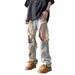 American High Street Vibe Pants Knee Big Hole Jeans Men's Summer Thin Yellow Mud Beggar Wind Straight-leg Pants_mkmklike.com