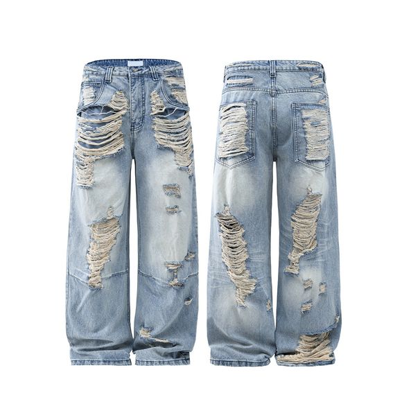 Men's High Quality Fashionable Distressed Denim Jeans Trendy And Edgy Cross Border Market Clothing_mkmklike.com